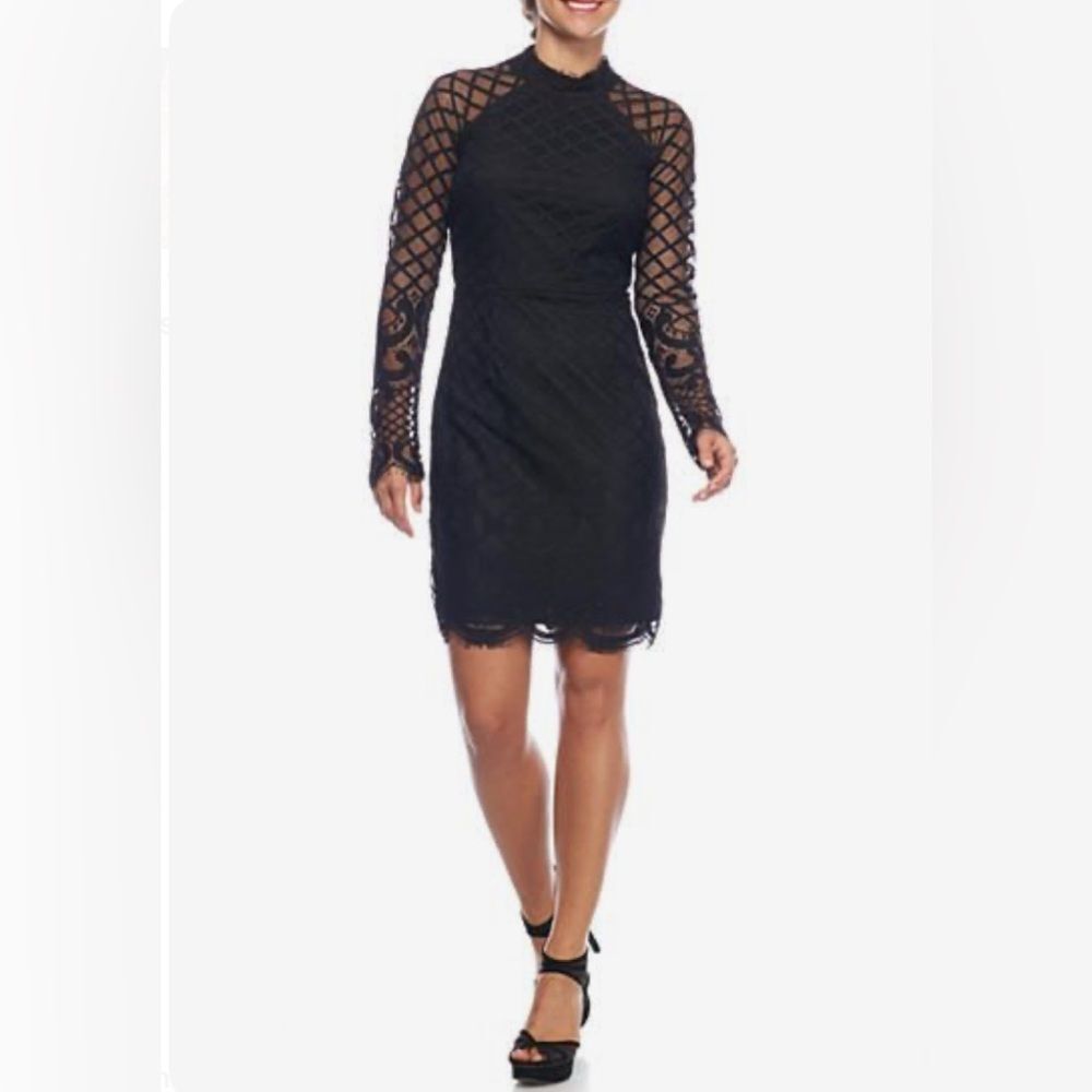 Sequin Hearts long sleeve black shadow lace dress size 9